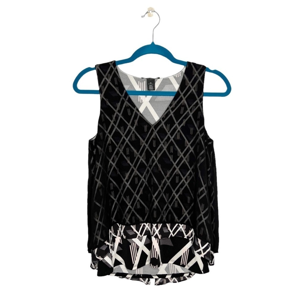 WHBM Layered Split Back V Neck Sleeveless High Low Blouse